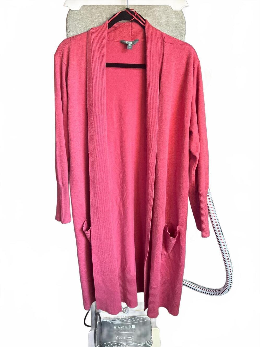 Soft Lux Layering Cloud Knit Maxi Salmon Pink Open Front Cardigan w/ Pockets